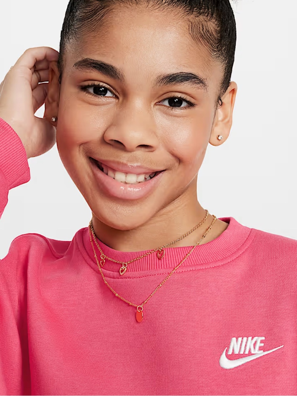 Nike Girls Large Pink Crewneck Club Fleece Oversized Sweatshirt with White Logo